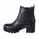 Woman's ankle boot in black leather with elastic bands and Brogue pattern heel 5