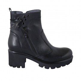 Stivaletto da donna con cerniere in pelle nera tacco 5 - Misure disponibili: 34, 43, 44, 45, 46