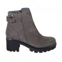 Bottines pour femmes avec boucle et fermeture éclair en cuir nubuck taupe talon 5