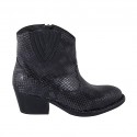 Bottine Texan pour femmes avec fermeture éclair et elastique en cuir imprimé noir et gris talon 5