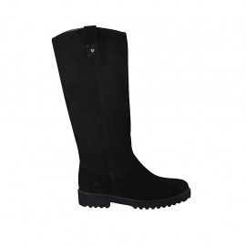 Woman's boot with zipper in black suede heel 3