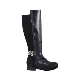 Stivale alto da donna con fibbie e cerniera in pelle e camoscio nero tacco 3 - Misure disponibili: 42, 43, 44, 45, 46