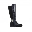 Hoher Damenstiefel mit Schnallen und Reissverschluss aus schwarzem Leder und Wildleder Absatz 3