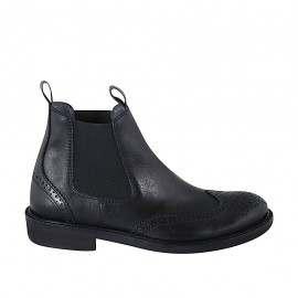 Herrenstiefelette mit Gummibändern und Broguemuster aus schwarzem Leder - Verfügbare Größen:  38, 47, 48, 49, 50