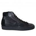Man's laced shoe with zipper and removable insole in black leather and suede