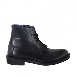 Men's laced ankle boot with zipper in black leather - Available sizes:  37, 38, 47, 48, 50