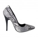 Zapato de salon para mujer en piel estampada blanca y negra tacon 11