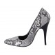 Women's pump shoe in black and white printed leather heel 11