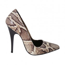 Zapato de salon para mujer en piel estampada beis y marron tacon 11 - Tallas disponibles:  31, 32, 33, 34, 42, 45, 46, 47