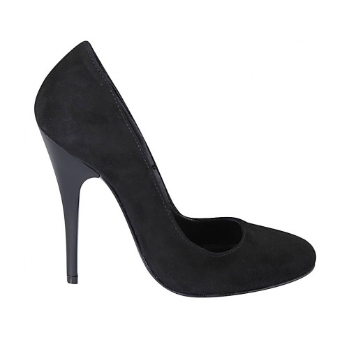 Zapato de salon en gamuza negra para mujer tacon 11 - Tallas disponibles:  31, 32, 33, 34, 42, 43, 45, 46, 47