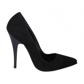 Woman's pointy pump shoe in black suede heel 11 - Available sizes:  43, 44, 45