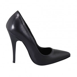 Zapato de salon a punta para mujer en piel negra tacon 11 - Tallas disponibles:  31, 32, 34, 44