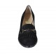Mocasino para mujer con elasticos, tachuelas, flecos y cadena en gamuza negra tacon 5 - Tallas disponibles:  32, 33, 34, 42, 43, 44