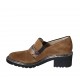 Zapato cerrado para mujer con elasticos y hebilla en gamuza y piel estampada marron tacon 5 - Tallas disponibles:  33, 34, 43, 44