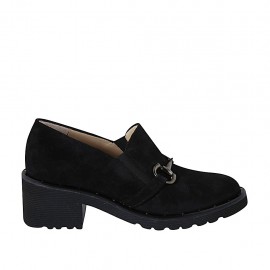Damenschuh mit Gummibändern, Nieten und Kette aus schwarzem Wildleder Absatz 5 - Verfügbare Größen:  32, 33, 34, 42, 43, 44