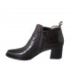 Woman's pointy ankle boot with zipper, studs and elastic band in brown printed leather heel 5