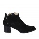 Woman's pointy ankle boot with zipper and studs in black suede heel 5