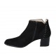 Woman's pointy ankle boot with zipper and studs in black suede heel 5