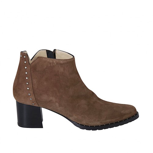 Bottines à bout pointu pour femmes avec fermeture éclair et goujons en daim marron talon 5 - Pointures disponibles:  33, 34, 42, 43, 44