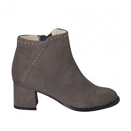 Bottines pour femmes avec fermeture éclair et goujons en daim gris talon 5 - Pointures disponibles:  32, 33, 34, 42, 43, 44