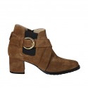 Bottines pour femmes avec elastique, fermeture éclair et boucle en daim marron talon 5