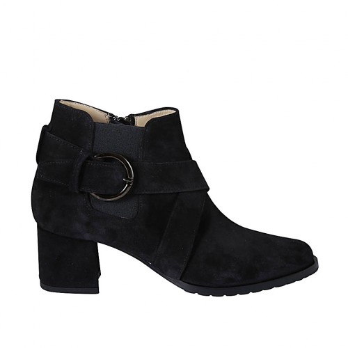 Bottines pour femmes avec elastique, fermeture éclair et boucle en daim noir talon 5 - Pointures disponibles:  32, 33, 34, 42, 43