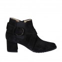 Woman's ankle boot with elastic, zipper and buckle in black suede heel 5
