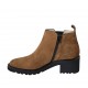 Woman's ankle boot with zipper, studs and elastic band in tan brown suede heel 5 - Available sizes:  32, 42, 43, 44