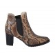Woman's pointy ankle boot with elastic bands in tan brown printed leather heel 7