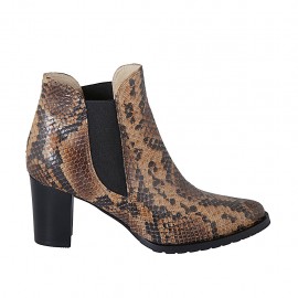 Bottines à bout pointu pour femmes avec elastiques en cuir imprimé brun clair talon 7 - Pointures disponibles:  33, 34, 42, 43, 44
