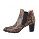 Woman's pointy ankle boot with elastic bands in tan brown printed leather heel 7