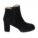 Bottines pour femmes avec fermeture éclair et goujons en daim noir talon 7