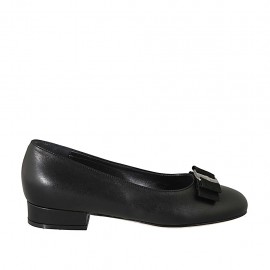 Pumpschuh für Damen aus schwarzem Leder mit Schleife aus Stoff Absatz 2 - Verfügbare Größen:  33, 34, 42, 43, 44, 45
