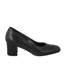 Zapato de salon redondeado para mujer en piel negra tacon 5 - Tallas disponibles:  32, 33, 43, 44, 45