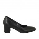Zapato de salon redondeado para mujer en piel negra tacon 5