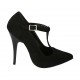 Zapato de salon para mujeres con cinturon salomé en gamuza negra tacon 11 - Tallas disponibles:  31, 32, 33, 34, 42, 43, 44, 45, 46