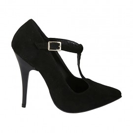 Decolté da donna con cinturino charleston in camoscio nero tacco 11 - Misure disponibili: 31, 32, 33, 34, 42, 43, 44, 45, 46