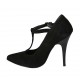 Zapato de salon para mujeres con cinturon salomé en gamuza negra tacon 11 - Tallas disponibles:  31, 32, 33, 34, 42, 43, 44, 45, 46