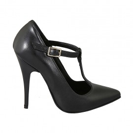 Decolté da donna con cinturino charleston in pelle nera tacco 11 - Misure disponibili: 31, 32, 33, 34, 42, 44, 45, 46