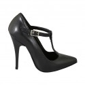Zapato de salon para mujeres con cinturon salomé en piel negra tacon 11