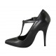 Zapato de salon para mujeres con cinturon salomé en piel negra tacon 11 - Tallas disponibles:  31, 32, 33, 34, 42, 44, 45, 46