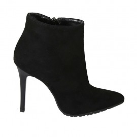 Botines a punta para mujer con cremallera en gamuza negra tacon 10 - Tallas disponibles:  32, 33, 34, 42, 43, 44, 46, 47