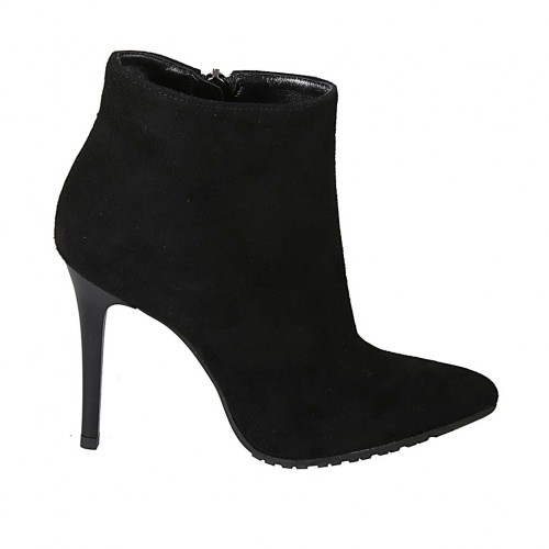 Bottines à bout pointu pour femmes avec fermeture éclair en daim noir talon 10 - Pointures disponibles:  32, 33, 34, 42, 43, 44, 46, 47