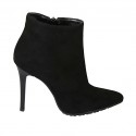 Bottines à bout pointu pour femmes avec fermeture éclair en daim noir talon 10