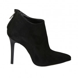 Woman's pointy ankle boot with posterior zipper in black suede heel 10 - Available sizes:  31, 32, 33, 42, 43, 44, 45, 47