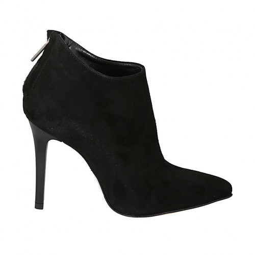 Bottines à bout pointu pour femmes avec fermeture éclair posterieur en daim noir talon 10 - Pointures disponibles:  31, 32, 33, 42, 43, 44, 45, 47
