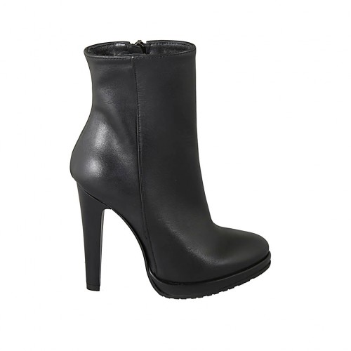 Bottines pour femmes en cuir noir avec fermeture éclair, plateforme et talon 11 - Pointures disponibles:  32, 33, 34, 42, 43