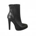 Botines para mujer en piel negra con cremallera, plataforma y tacon 11