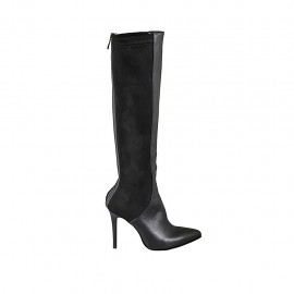 Spitzer Damenstiefel mit Rei?verschluss aus schwarzem Wildleder und Leder Absatz 11 - Verfügbare Größen:  33, 42, 44, 45, 46, 47