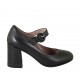 Zapato de salón para mujer con cinturon en piel negra tacon cuadrado 7 - Tallas disponibles:  32, 33, 42, 43, 44, 45